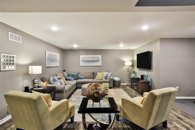 living room with hardwood / wood-style flooring