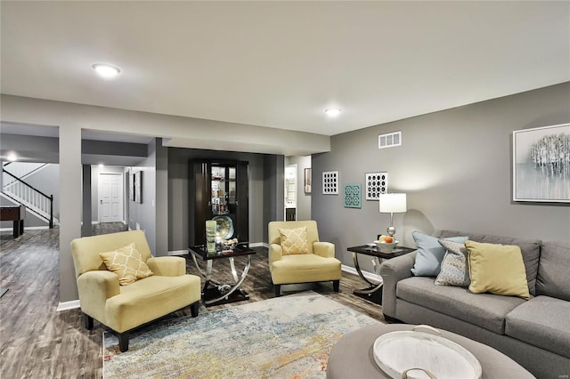 living room with hardwood / wood-style flooring