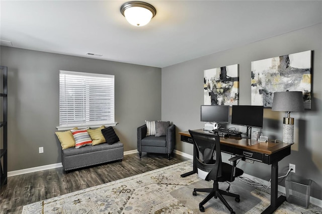 home office featuring dark hardwood / wood-style floors