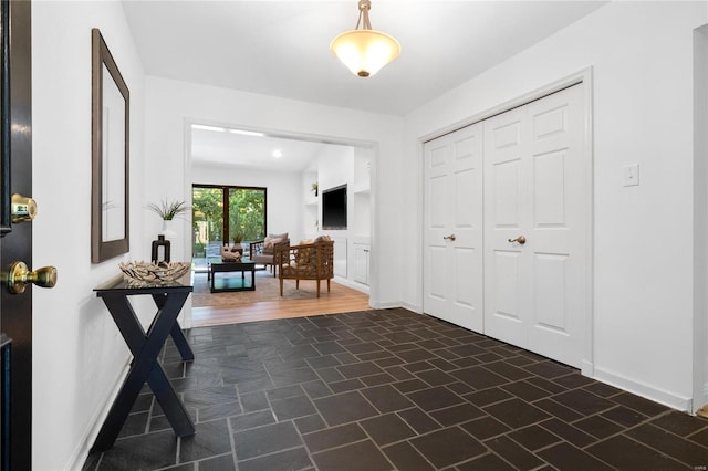 foyer featuring dark wood-type flooring