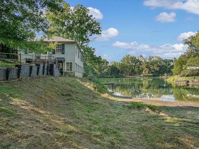 view of yard with a water view