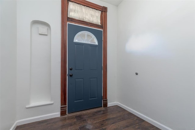 foyer entrance with dark hardwood / wood-style flooring