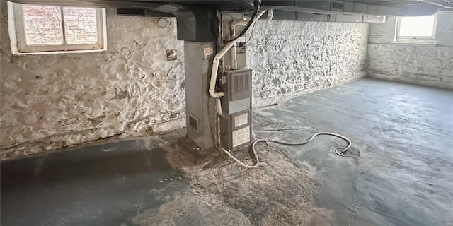 basement with heating unit