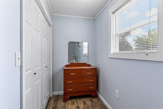 interior space with crown molding and hardwood / wood-style flooring