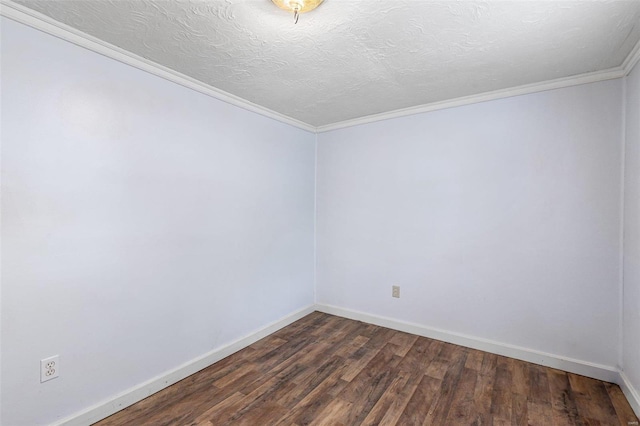 unfurnished room featuring ornamental molding, a textured ceiling, and dark hardwood / wood-style flooring