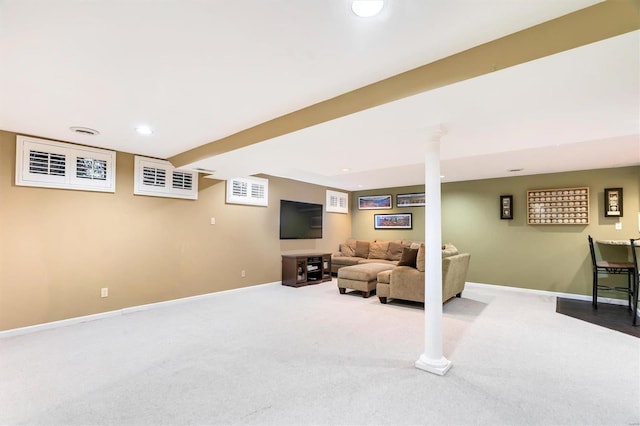 basement with carpet flooring