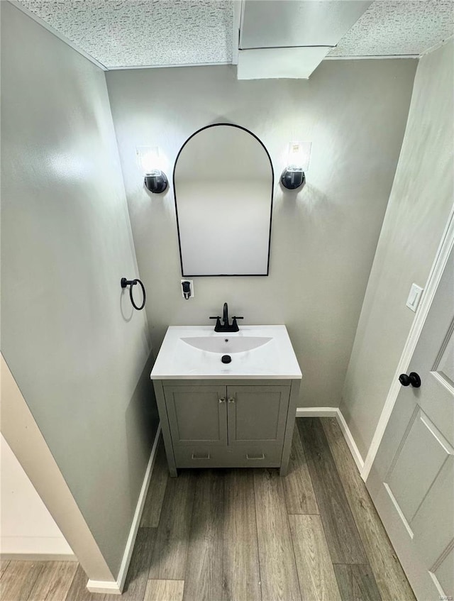 bathroom featuring hardwood / wood-style floors and vanity