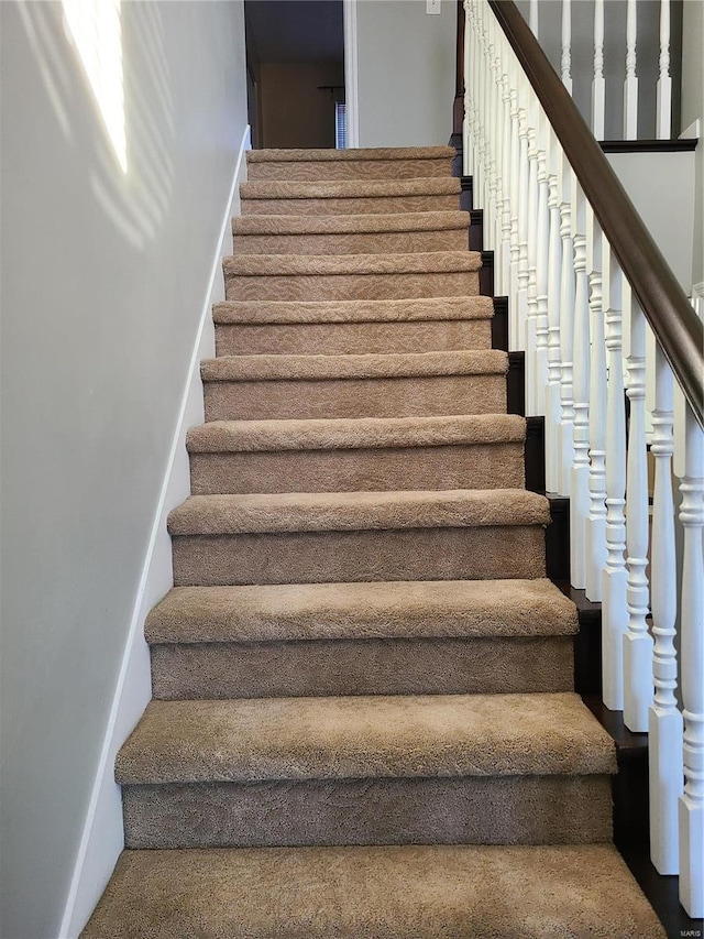 stairway with carpet floors