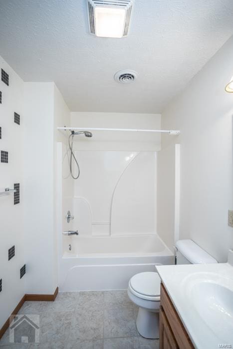 full bathroom with vanity, toilet, shower / bathtub combination, and tile patterned floors