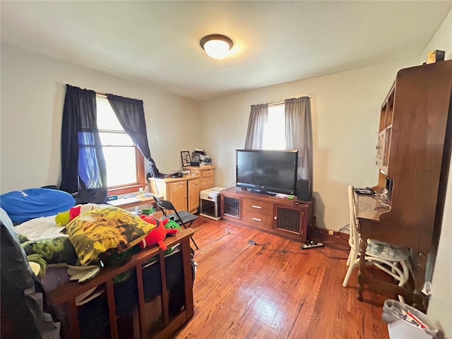 bedroom featuring multiple windows and hardwood / wood-style floors