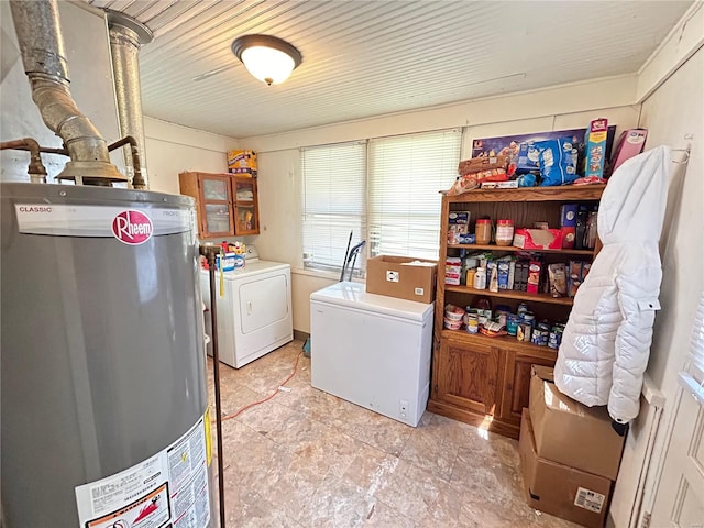 laundry area with independent washer and dryer and water heater