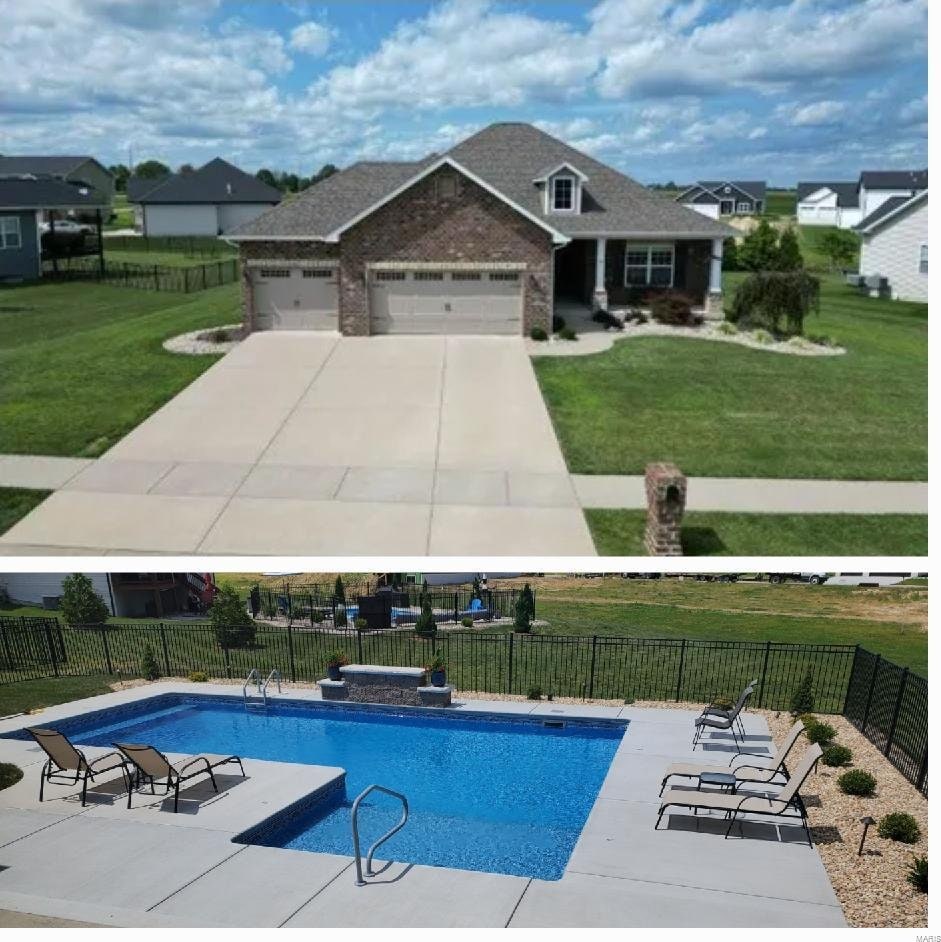 view of swimming pool featuring a yard and a patio