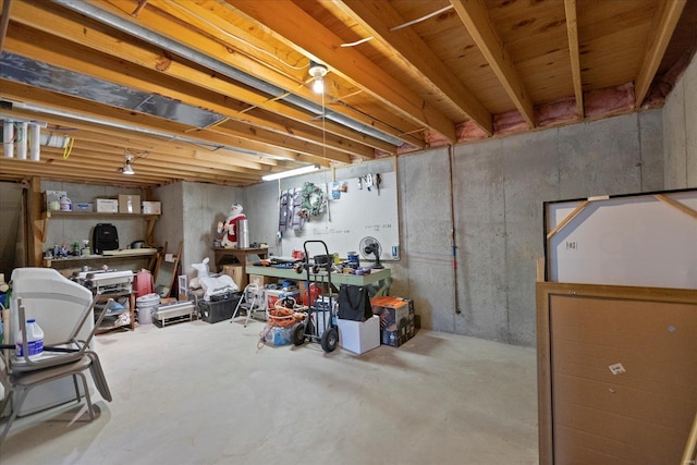 basement featuring a workshop area