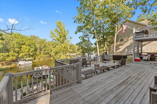 deck with a water view