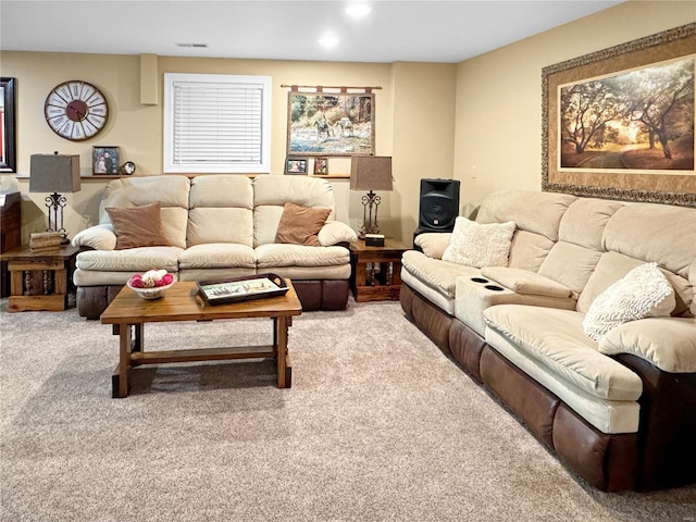 living room featuring carpet flooring