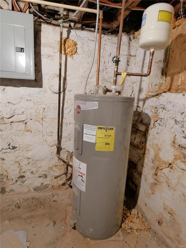 utility room featuring electric panel and electric water heater