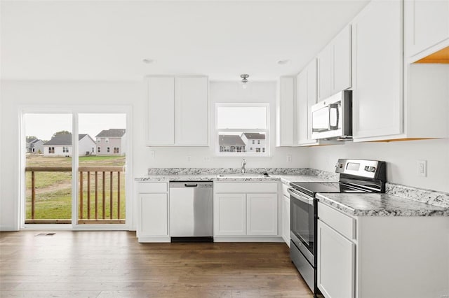 kitchen featuring dark wood-type flooring, a wealth of natural light, stainless steel appliances, and sink