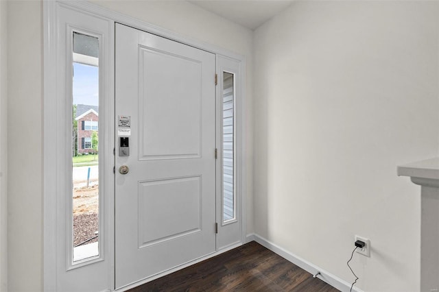 foyer with dark hardwood / wood-style flooring and a healthy amount of sunlight