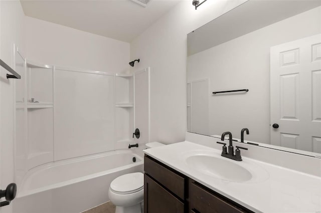 full bathroom with vanity, toilet, and shower / bathtub combination