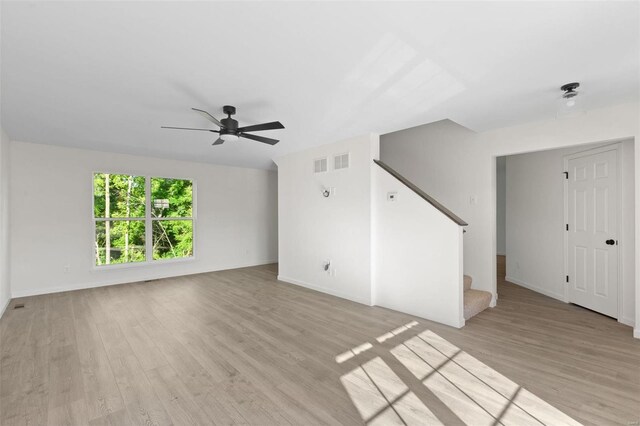 interior space featuring ceiling fan and light hardwood / wood-style floors