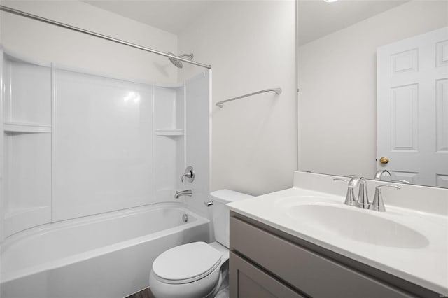 full bathroom featuring vanity, toilet, and shower / washtub combination