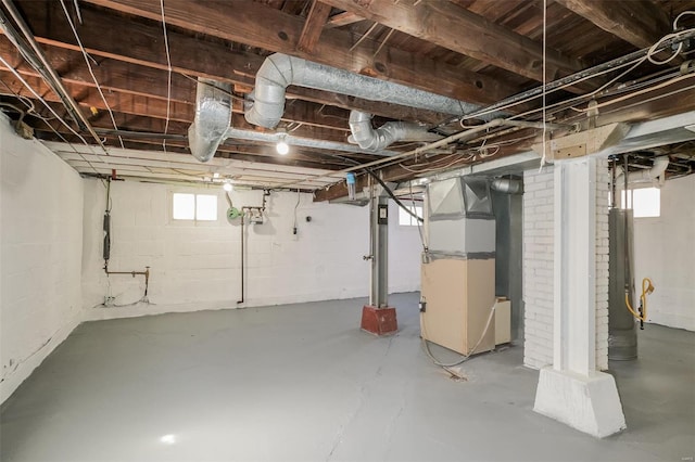 basement with heating unit