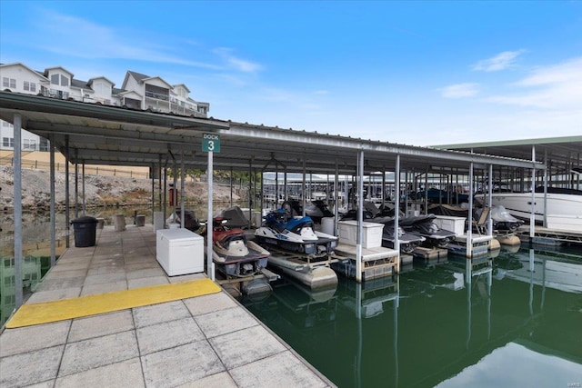 view of dock with a water view