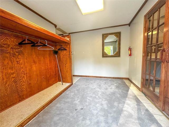 interior space featuring light colored carpet