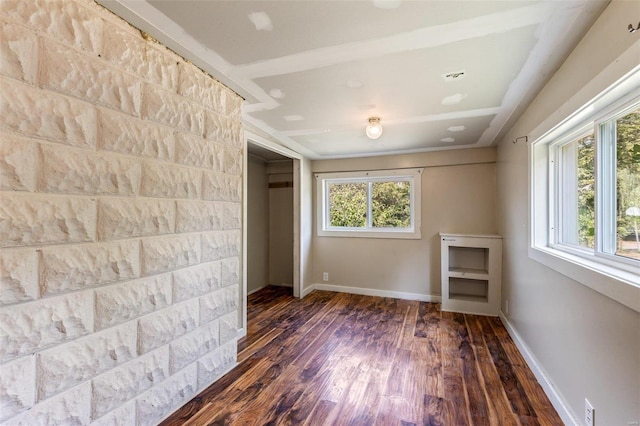 spare room featuring a wealth of natural light, wood finished floors, and baseboards