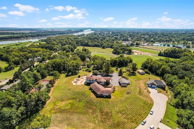 bird's eye view with a water view and a rural view