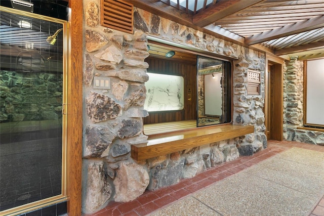 details featuring wood ceiling and beam ceiling