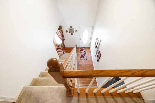 stairway with a high ceiling