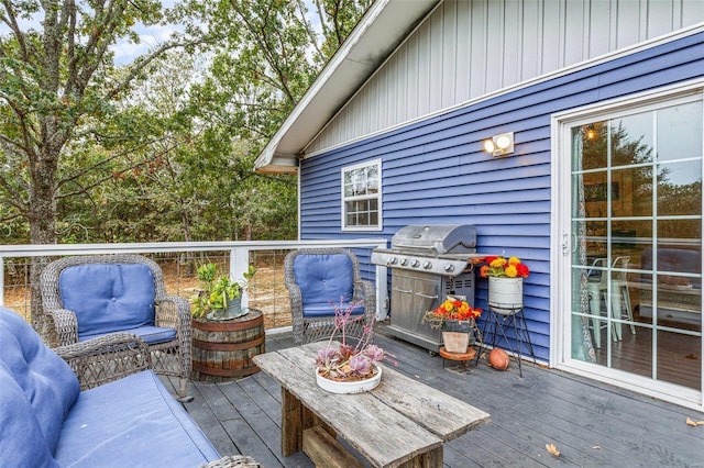 wooden terrace with grilling area