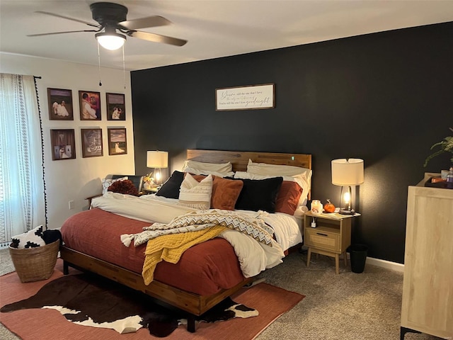 bedroom with carpet flooring and ceiling fan