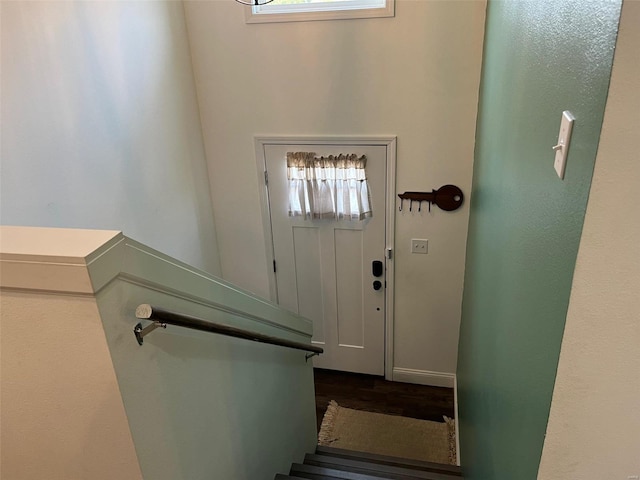 entrance foyer featuring dark wood-type flooring and a wealth of natural light