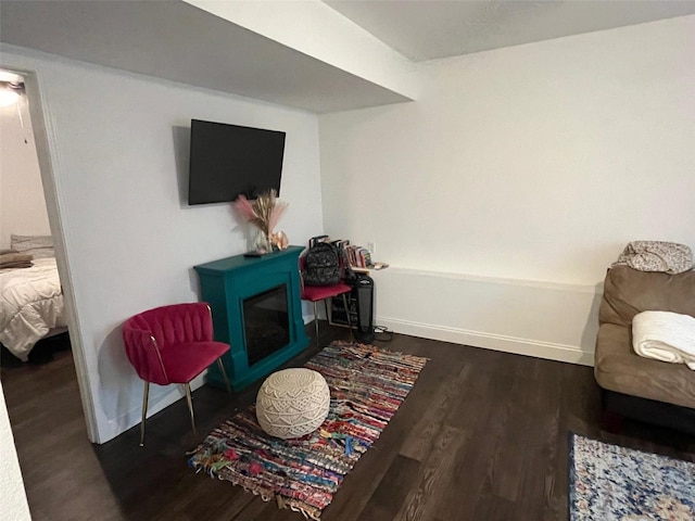 living area with dark hardwood / wood-style flooring