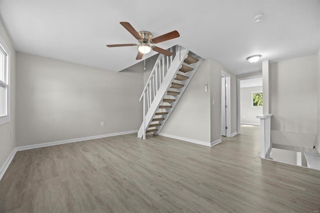 interior space featuring ceiling fan and light hardwood / wood-style floors