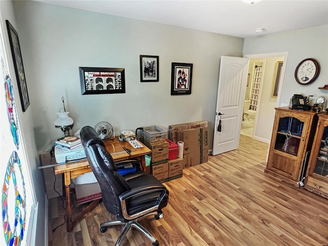 office area featuring light hardwood / wood-style flooring