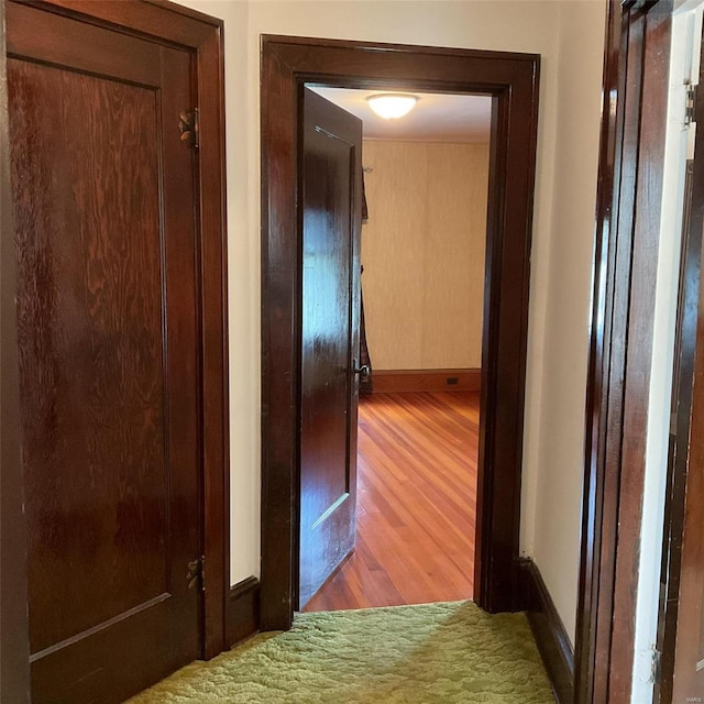 corridor with hardwood / wood-style flooring