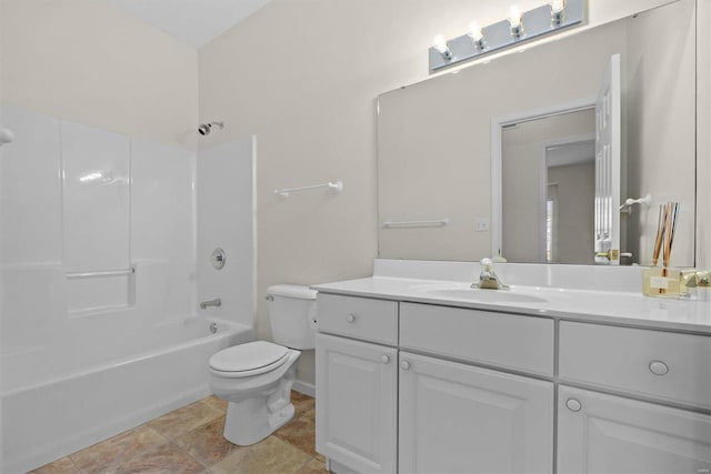 full bathroom with vanity,  shower combination, and toilet