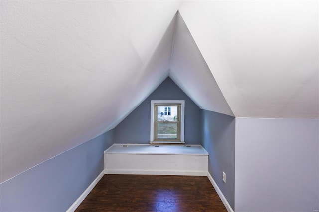 additional living space featuring lofted ceiling and dark wood-type flooring