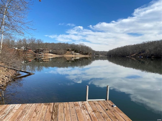 view of dock with a water view