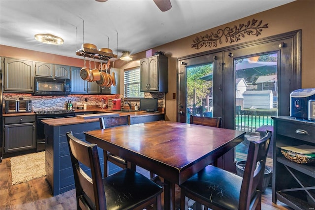 dining room featuring dark hardwood / wood-style flooring, sink, and a wealth of natural light