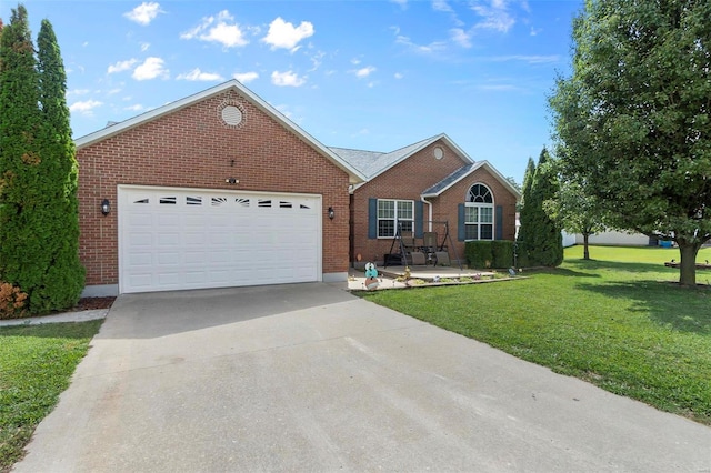 ranch-style house with a front lawn and a garage