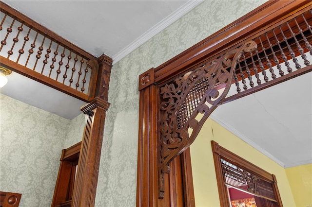 stairs with crown molding