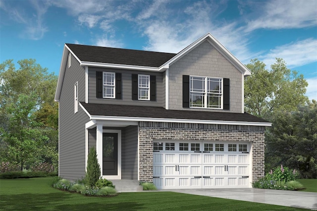 view of front of house featuring a garage and a front lawn