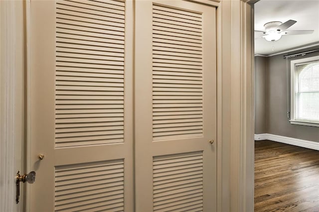 details featuring wood-type flooring and ornamental molding