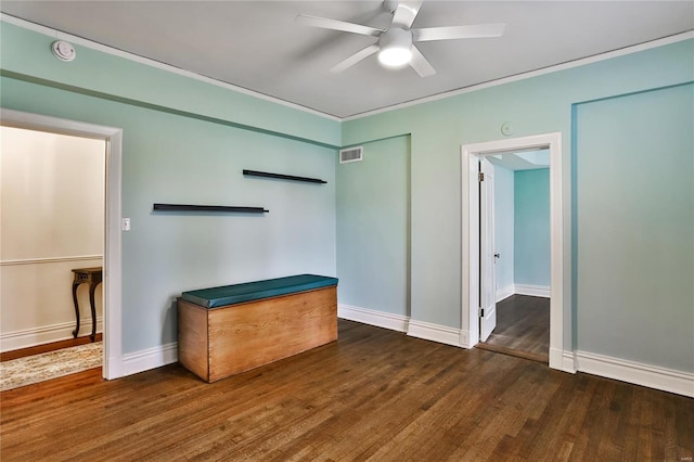 interior space featuring dark hardwood / wood-style floors and ceiling fan