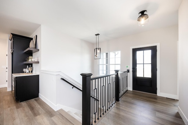 foyer entrance with dark hardwood / wood-style flooring