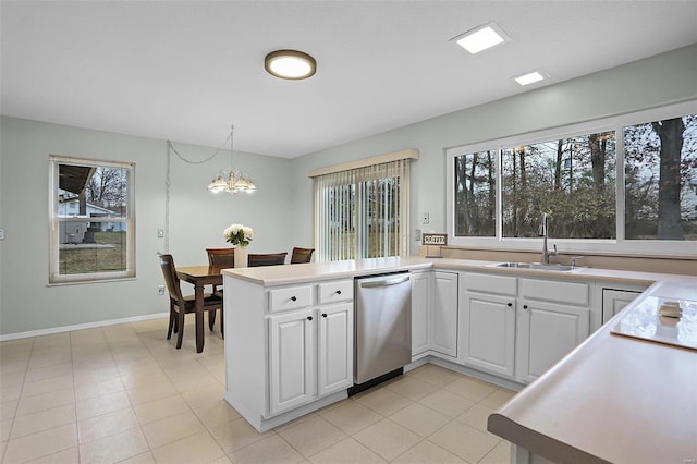 kitchen with pendant lighting, plenty of natural light, white cabinetry, and sink